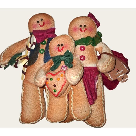 Gingerbread Man Plush Trio Dolls Set Holiday Decor - Picture 1 of 7